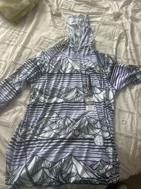 Lena Women's Lavender Striped Mountain-Print Hooded Pullover